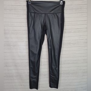 ATHLETA GLEAM FRONT PANEL FAUX LEATHER BLACK LEGGINGS, SZ XS